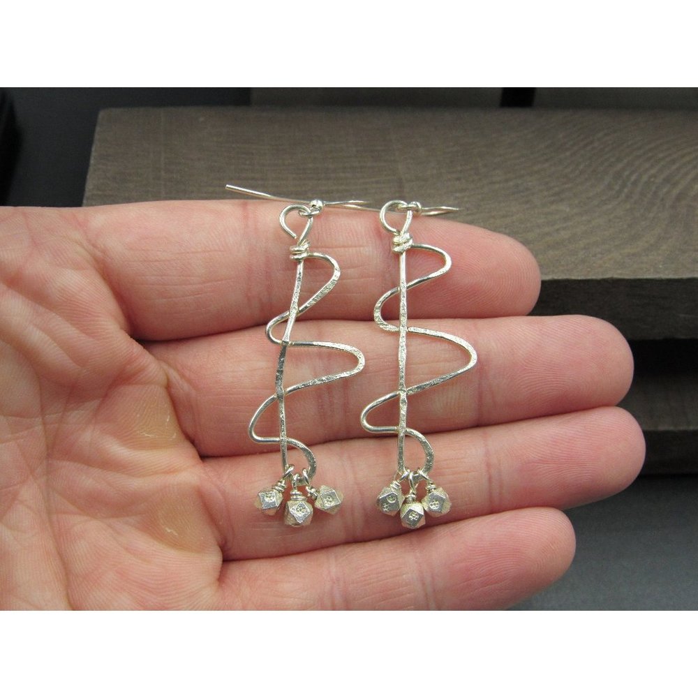 Sterling Silver Abstract Handmade Unique Dangle Earrings